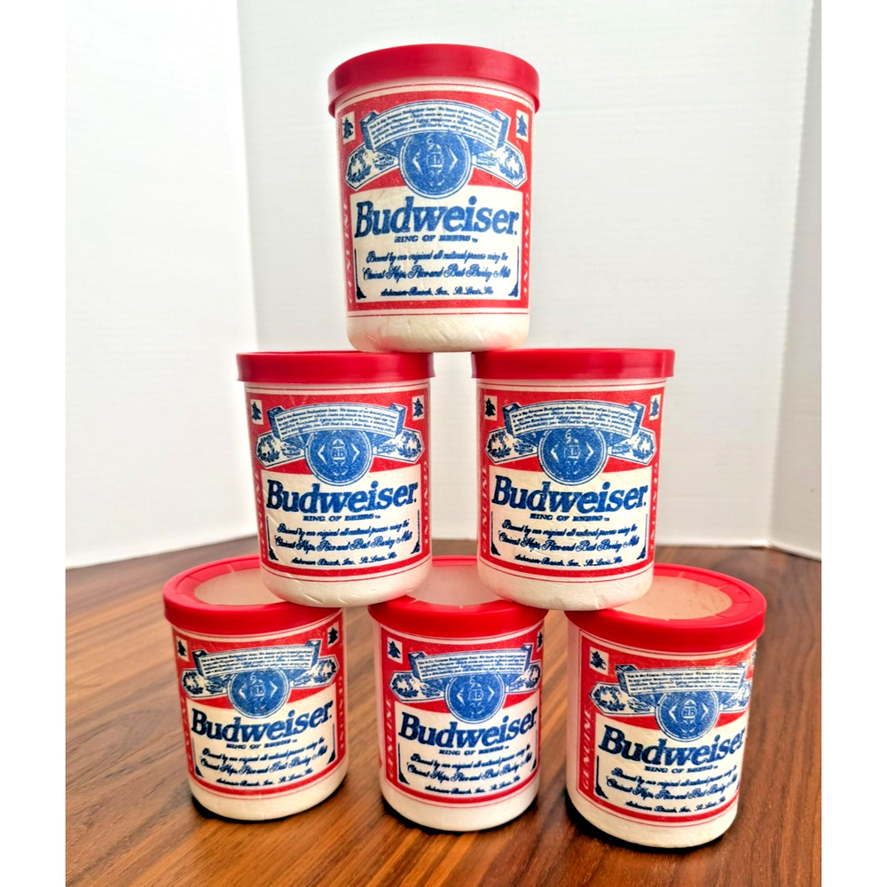 6 Vintage Budweiser Beer Styrofoam Can Holders Koozie Coaster Breweriana
